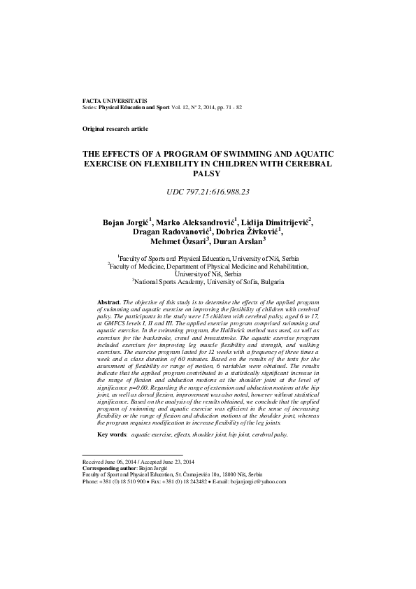 (PDF) The Effects of a Program of Swimming and Aquatic Exercise on