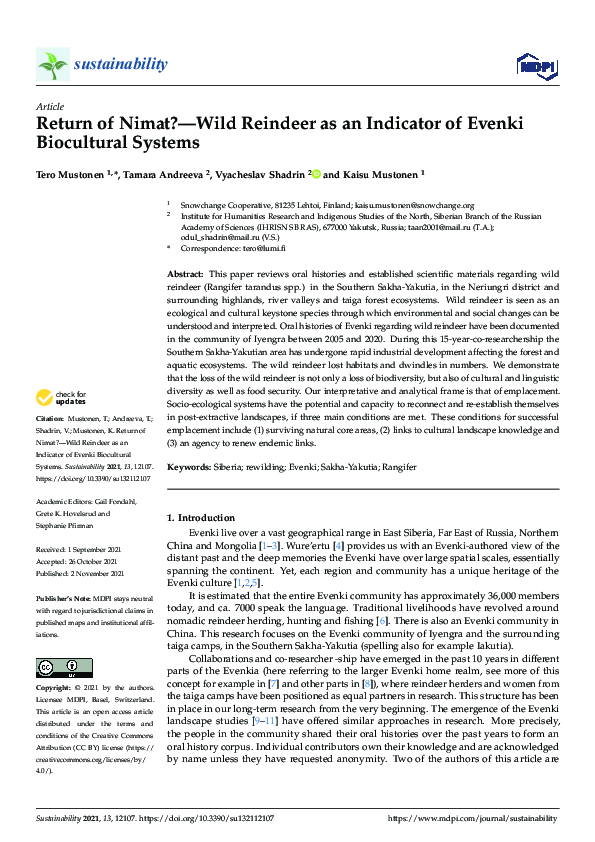 (PDF) Return of Nimat?—Wild Reindeer as an Indicator of Evenki ...