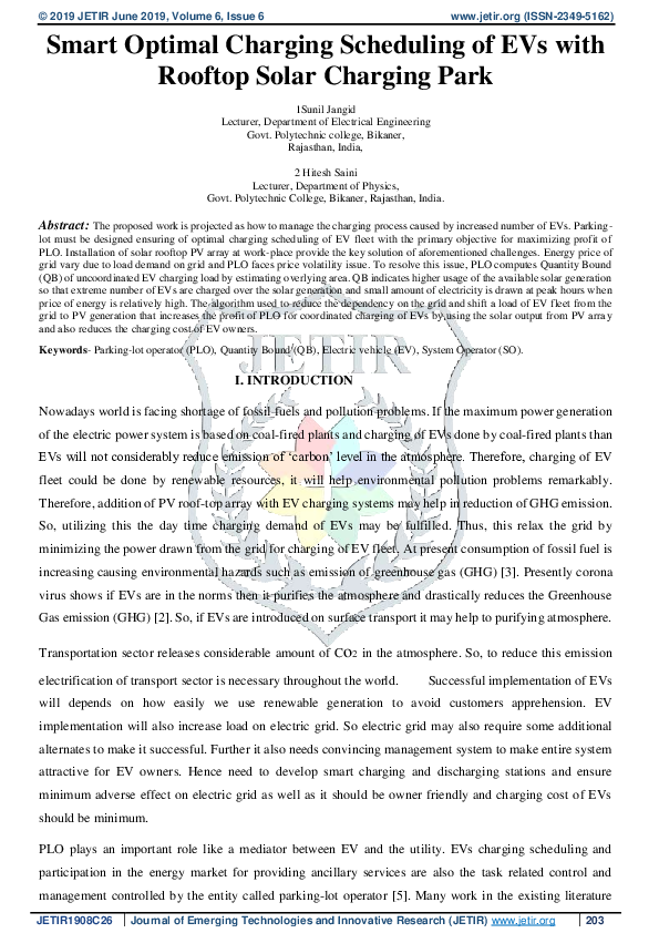 (PDF) Smart Optimal Charging Scheduling of EVs with Rooftop Solar ...
