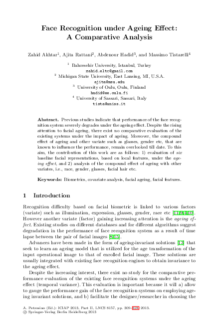 (PDF) Face Recognition under Ageing Effect: A Comparative Analysis ...