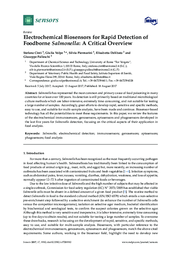 (PDF) Electrochemical Biosensors for Rapid Detection of Foodborne ...