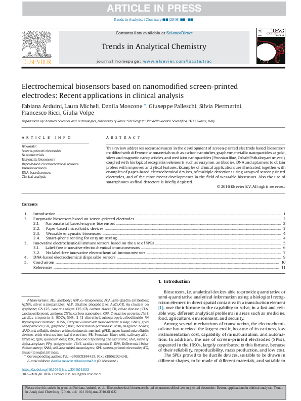 (PDF) Electrochemical biosensors based on nanomodified screen-printed ...
