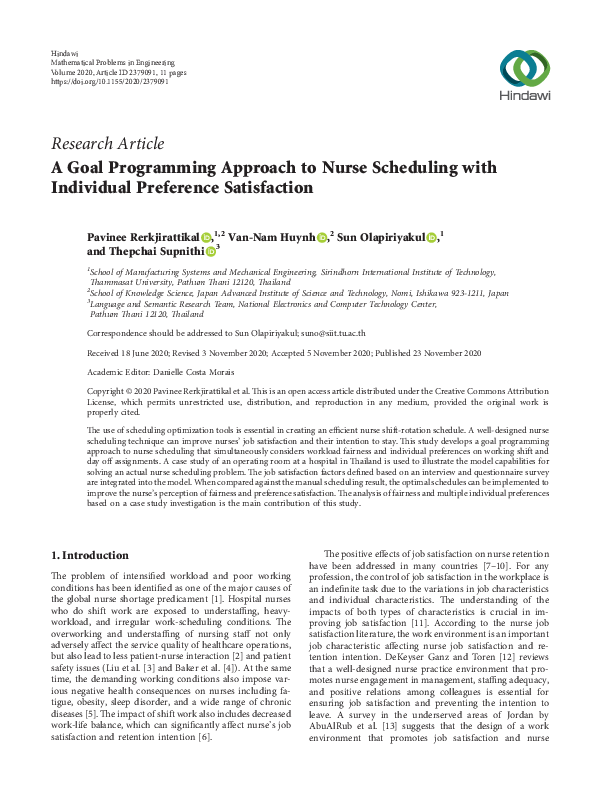 (PDF) A Goal Programming Approach to Nurse Scheduling with Individual ...