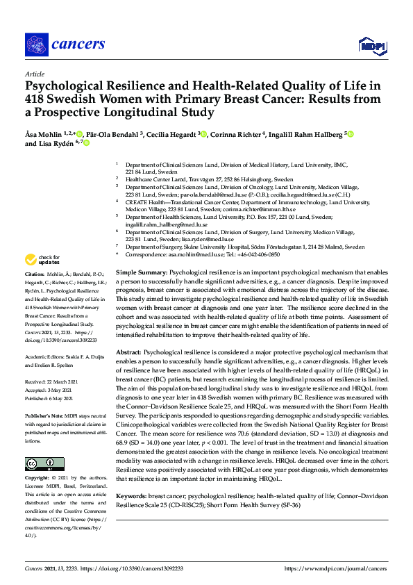 (PDF) Psychological Resilience and Health-Related Quality of Life in ...