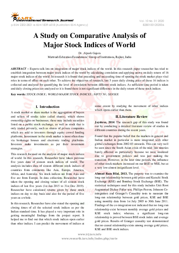 (PDF) A Study on Comparative Analysis of Major Stock Indices of World