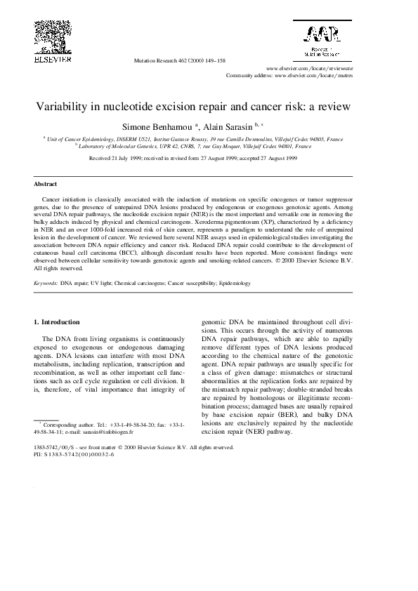 (PDF) Variability in nucleotide excision repair and cancer risk: a review