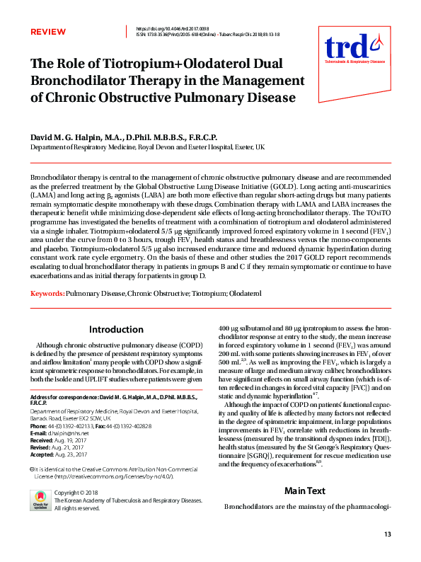 (PDF) The Role of Tiotropium+Olodaterol Dual Bronchodilator Therapy in ...