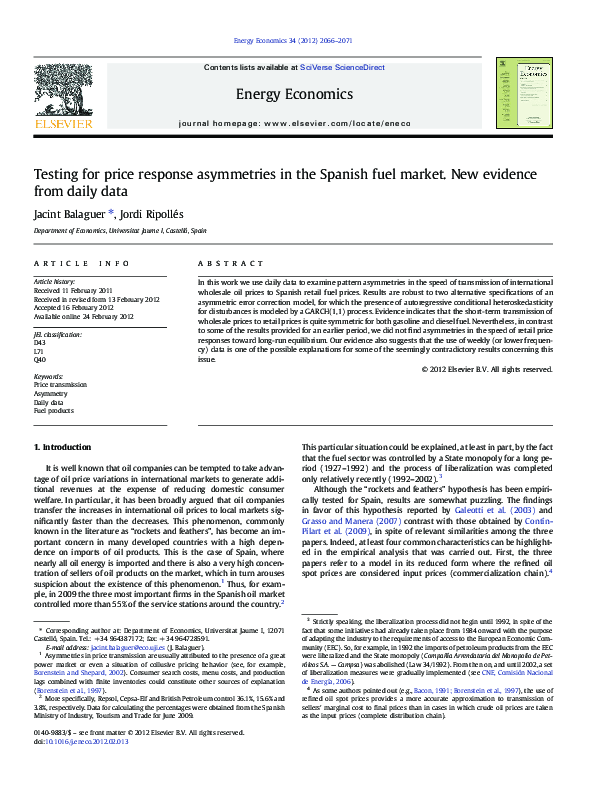 (PDF) Testing for price response asymmetries in the Spanish fuel market ...