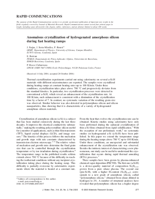 (PDF) Anomalous crystallization of hydrogenated amorphous silicon ...