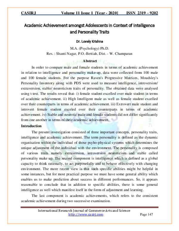 (PDF) Academic Achievement amongst Adolescents in Context of ...