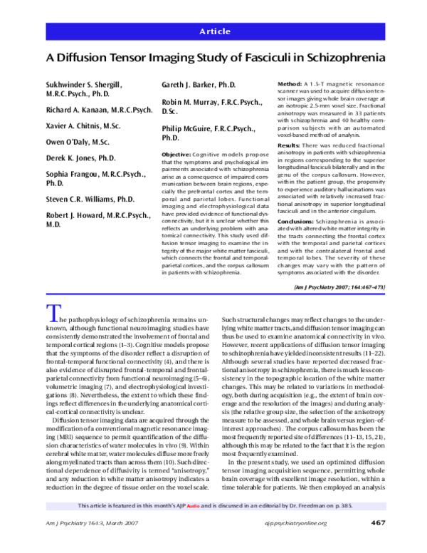 (PDF) A Diffusion Tensor Imaging Study of Fasciculi In Schizophrenia