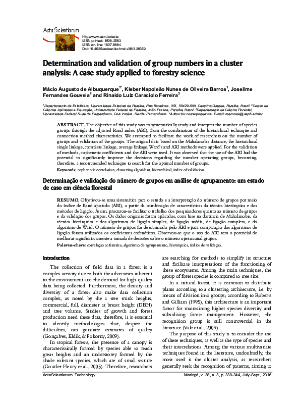 (PDF) Determination and validation of group numbers in a cluster ...