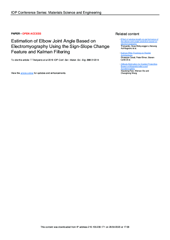 (PDF) Estimation of Elbow Joint Angle Based on Electromyography Using ...
