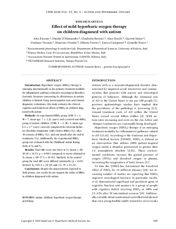 (PDF) Effect of mild hyperbaric oxygen therapy on children diagnosed ...