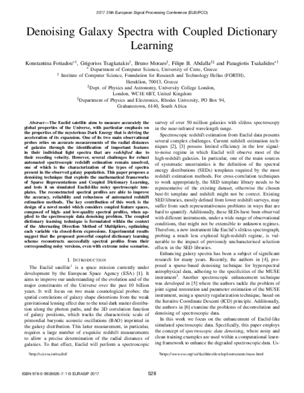 (PDF) Denoising galaxy spectra with coupled dictionary learning