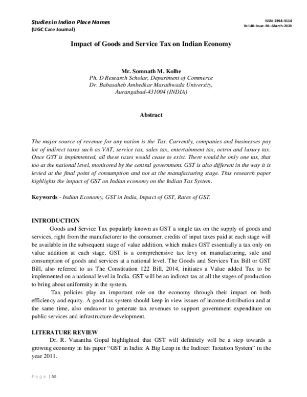 (PDF) Impact of Goods and Service Tax on Indian Economy