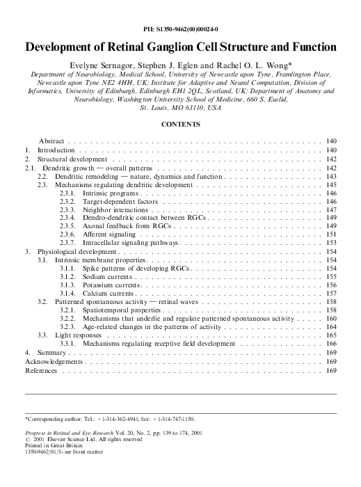 (PDF) Development of retinal ganglion cell structure and function