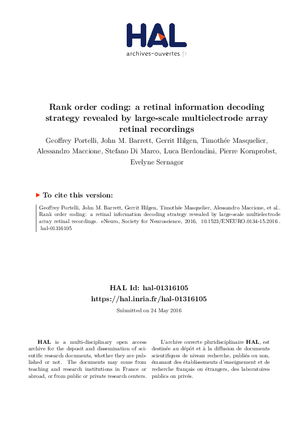 (PDF) Rank order coding: a retinal information decoding strategy ...