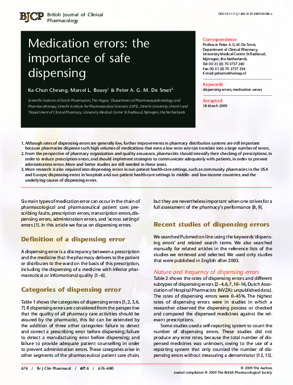 (PDF) Medication errors the importance of safe dispensing P De Smet
