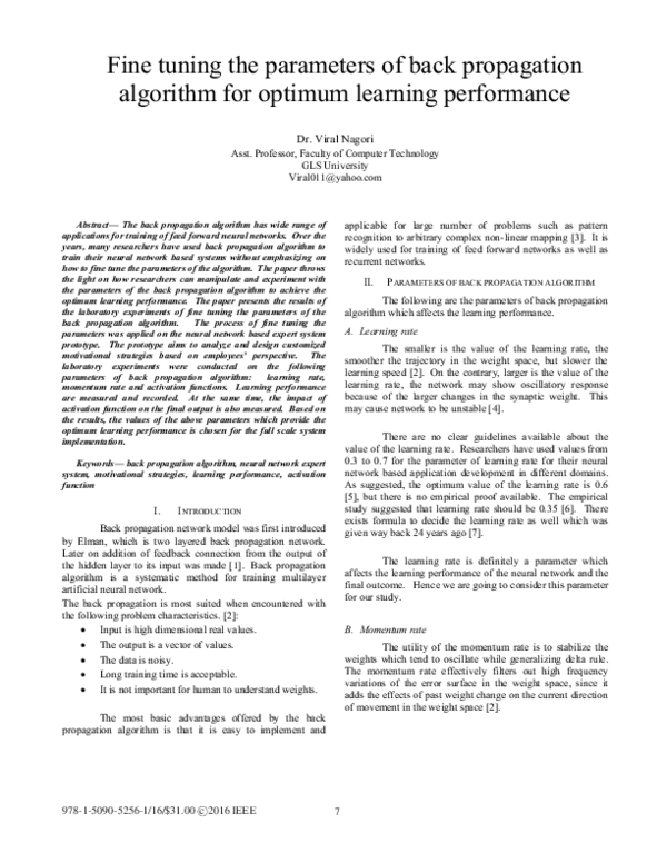 (PDF) Fine tuning the parameters of back propagation algorithm for ...