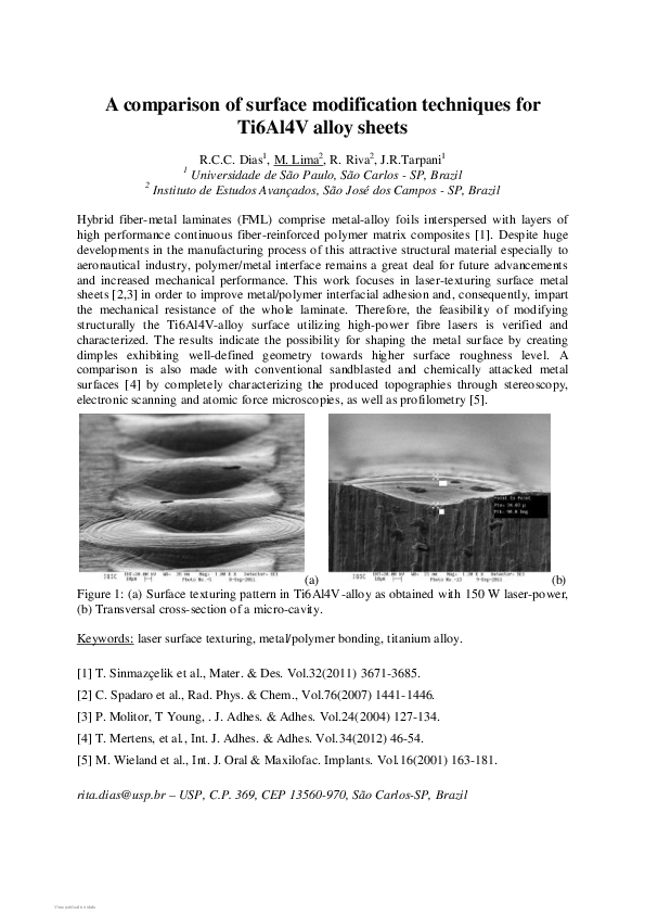 (PDF) A comparison of surface modification techniques for Ti6Al4V alloy ...