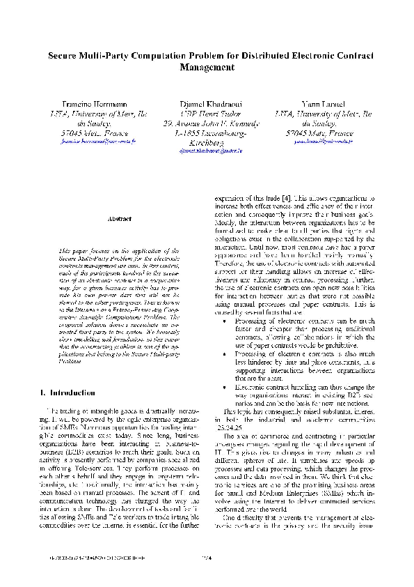 (PDF) Secure Multi-Party Computation Problem for Distributed Electronic ...