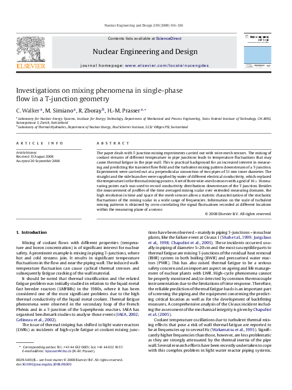 (PDF) Investigations on mixing phenomena in singlephase flow in a T