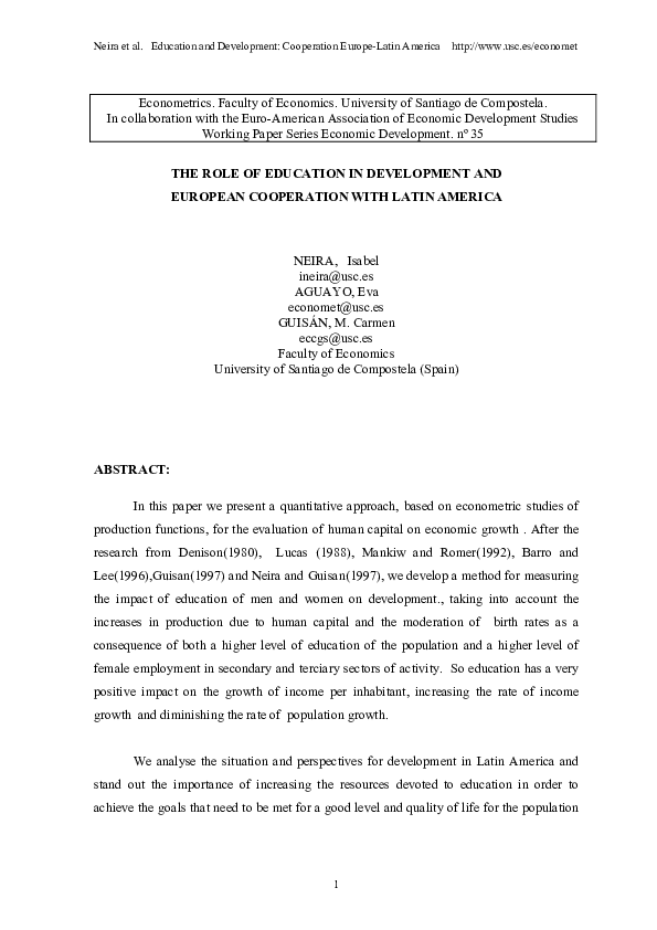 (PDF) The role of education in development and European cooperation ...