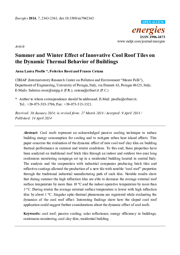 (PDF) Summer and Winter Effect of Innovative Cool Roof Tiles on the ...