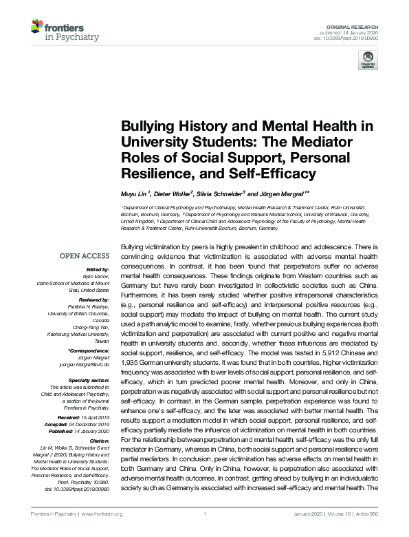 (PDF) Bullying History and Mental Health In University Students: The ...