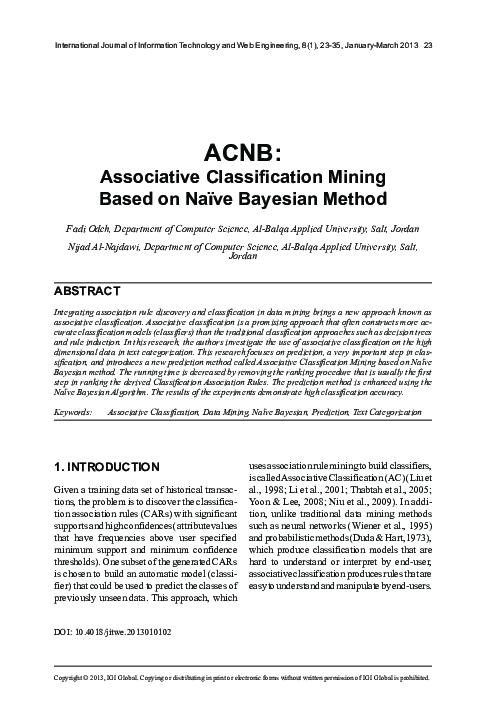 (PDF) ACNB: Associative Classification Mining Based on Naïve Bayesian ...