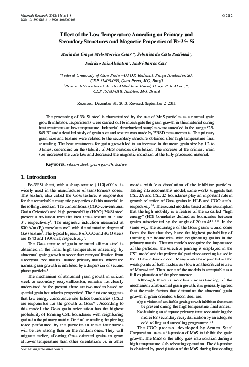 (PDF) Effect of the low temperature annealing on primary and secondary ...