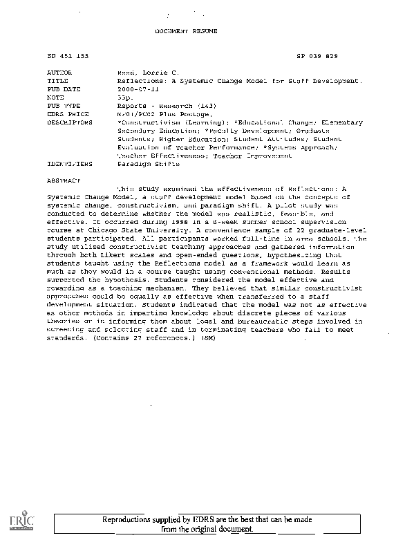 (PDF) Reflections: A Systemic Change Model for Staff Development
