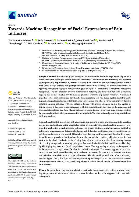 (PDF) Towards Machine Recognition of Facial Expressions of Pain in Horses