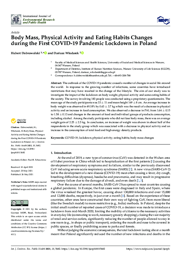 (PDF) Body Mass, Physical Activity and Eating Habits Changes during the ...