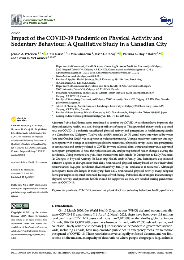 (PDF) Impact of the COVID-19 Pandemic on Physical Activity and ...