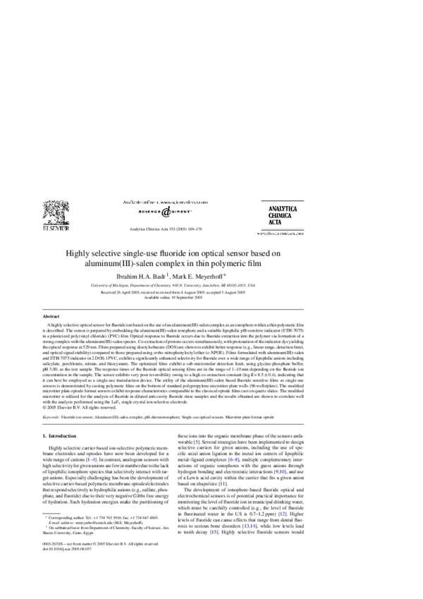 (PDF) Highly selective single-use fluoride ion optical sensor based on ...