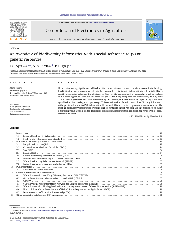 (PDF) An overview of biodiversity informatics with special reference to ...