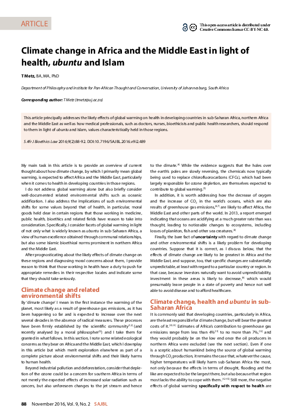 (PDF) Climate change in Africa and the Middle East in light of health ...