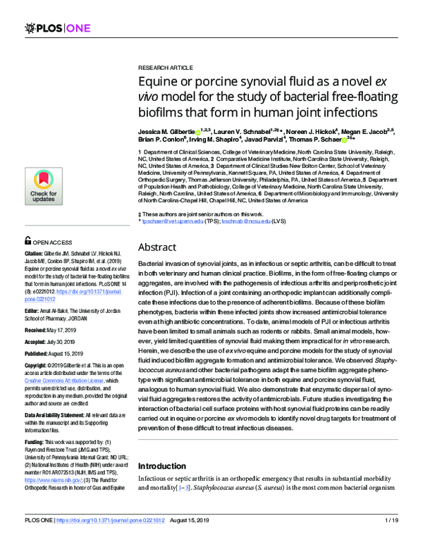 (PDF) Equine or porcine synovial fluid as a novel ex vivo model for the ...