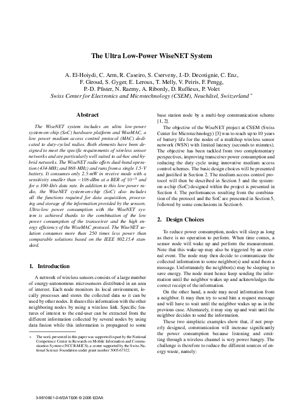 (PDF) The ultra low-power wiseNET system