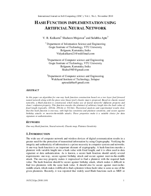 (PDF) Hash Function Implementation Using Artificial Neural Network