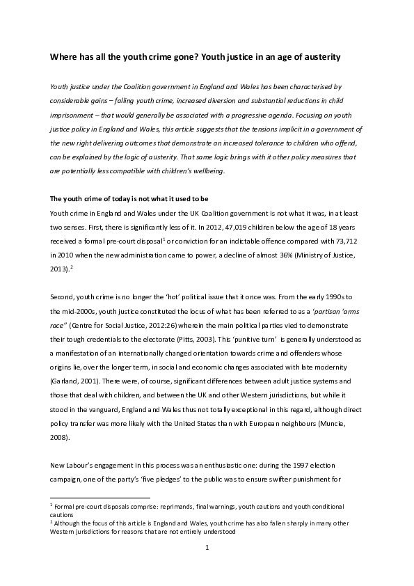 (PDF) Where has all the Youth Crime Gone? Youth Justice in an Age of ...