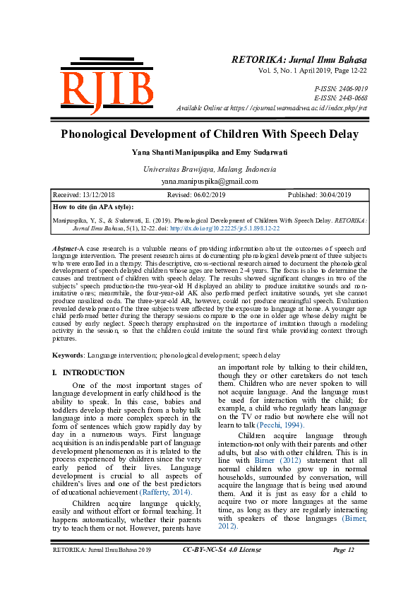 (PDF) Phonological Development of Children With Speech Delay