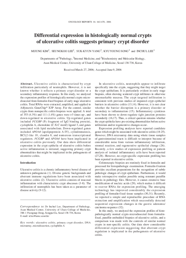 (PDF) Differential expression in histologically normal crypts of ...
