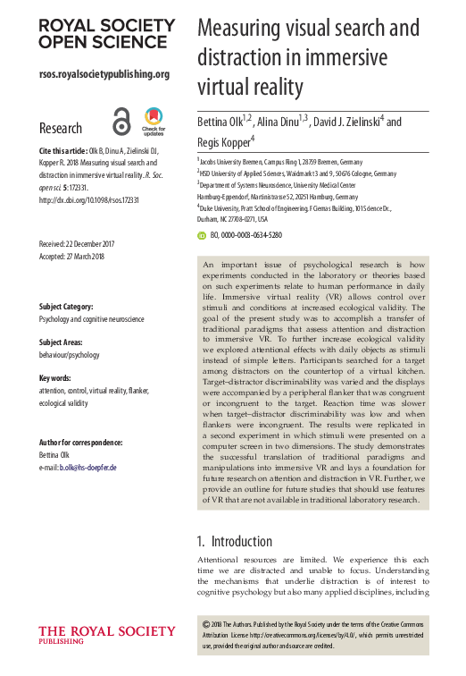 (PDF) Measuring visual search and distraction in immersive virtual reality