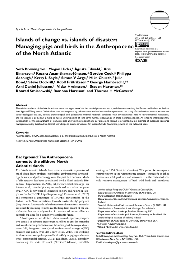 Islands of change vs. islands of disaster: Managing pigs and birds in the Anthropocene of the North Atlantic