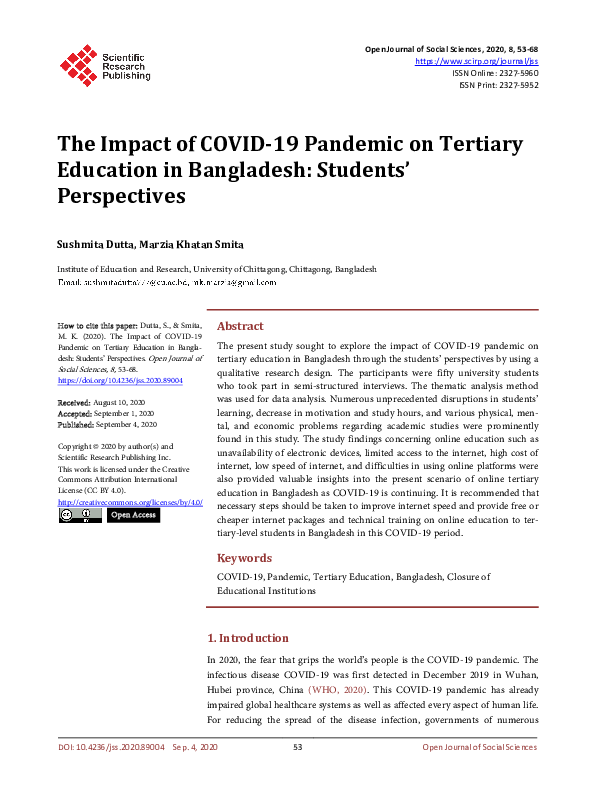 (PDF) The Impact of COVID-19 Pandemic on Tertiary Education in ...