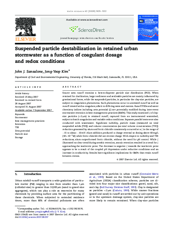 (PDF) Suspended particle destabilization in retained urban stormwater ...