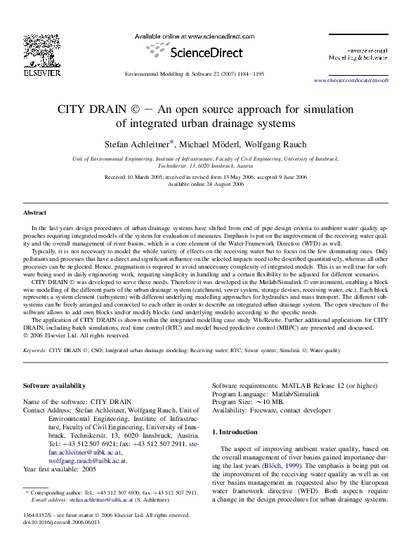 (PDF) CITY DRAIN © – An open source approach for simulation of ...